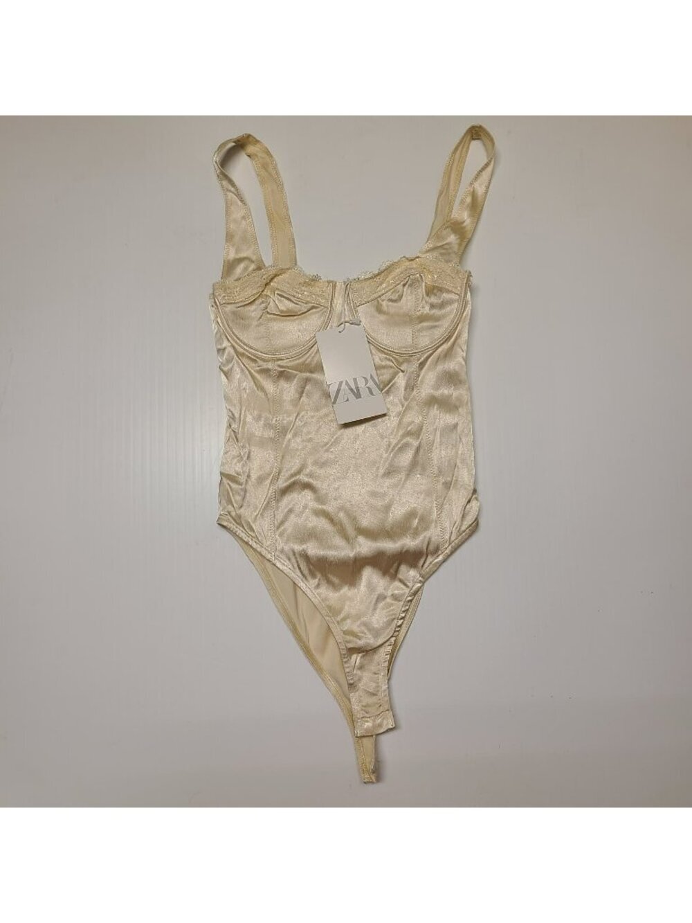 Zara Vintage Style Ivory Satin Corset Bodysuit Balletcore Size S
